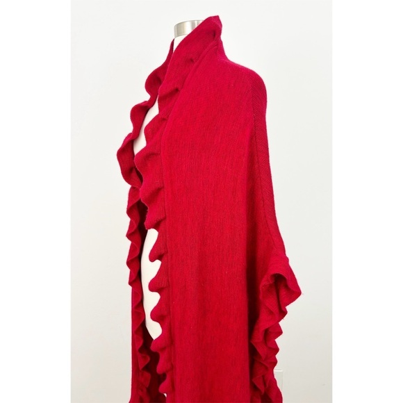 Charter Club Red Ruffled Short Sleeves Open Front Sweater Cape Cardigan One Size - Picture 4 of 12